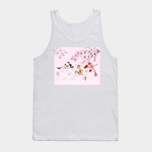 Pretty in pink koi carp with watercolour sakura sumi-e Tank Top